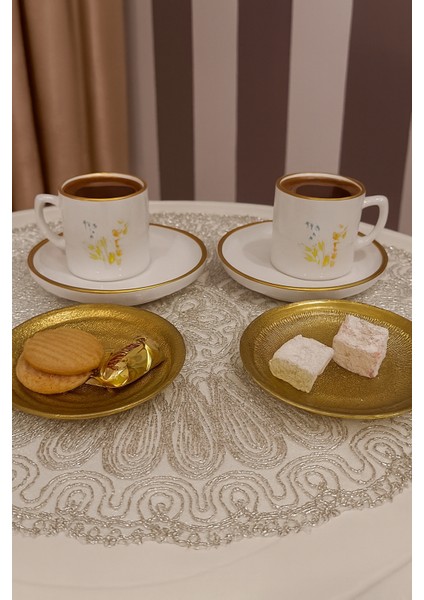 Çift Taraf Renkli Çiçek Baskılı 2 Kişilik Porselen Kahve Seti, Kenarları Gold Detaylı Fincan Takımı fiyatları