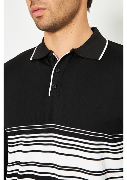 Erkek Göğüs Çizgili Örme Kazak Şık ve Rahat Günlük Kullanıma Uygun Düğmeli Polo Yaka Kısa Kol Kazak fiyatları