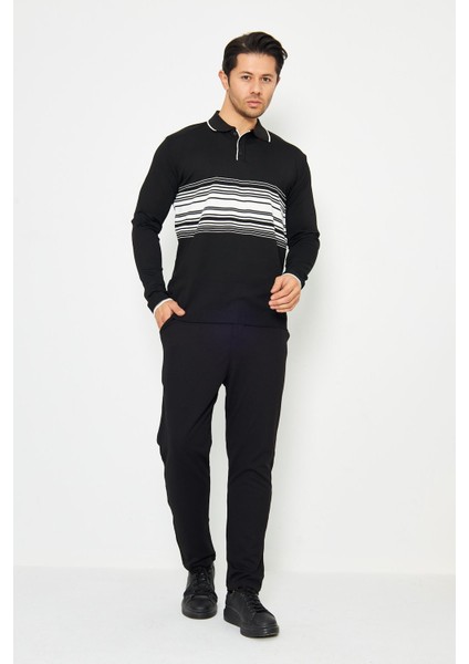 Erkek Göğüs Çizgili Örme Kazak Şık ve Rahat Günlük Kullanıma Uygun Düğmeli Polo Yaka Kısa Kol Kazak modelleri