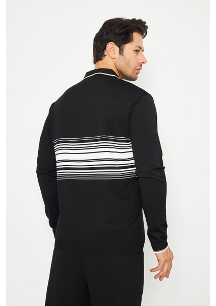 Erkek Göğüs Çizgili Örme Kazak Şık ve Rahat Günlük Kullanıma Uygun Düğmeli Polo Yaka Kısa Kol Kazak fırsatları