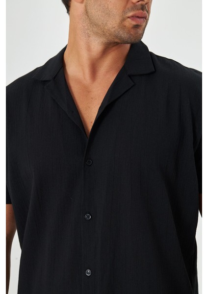 Erkek Keten Apaş Yaka Kısa Kol Gömlek - Şort Takım