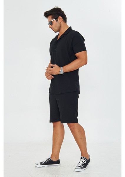 Erkek Keten Apaş Yaka Kısa Kol Gömlek - Şort Takım modelleri