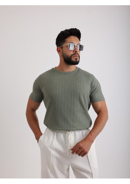 Kumaş Basic Kendinden Desenli T-Shirt