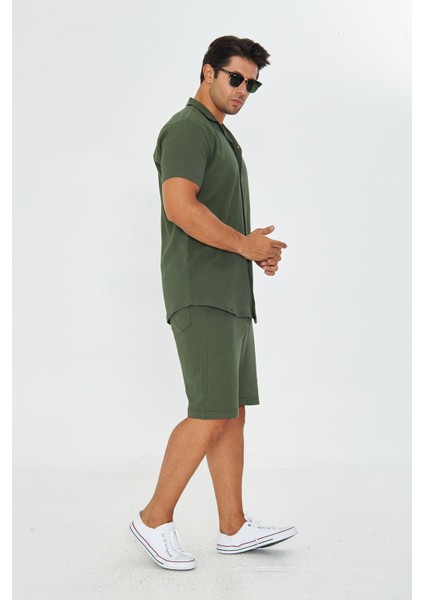 Erkek Keten Apaş Yaka Kısa Kol Gömlek - Şort Takım modelleri