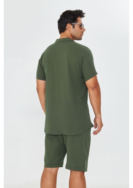 Erkek Keten Apaş Yaka Kısa Kol Gömlek - Şort Takım fırsatları