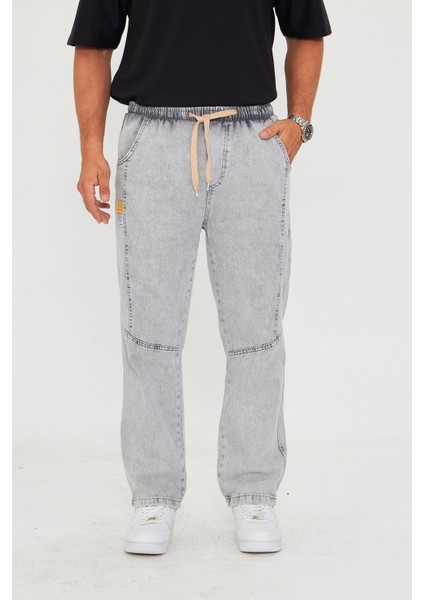 Erkek Parçalı Desen Yan Etiketli Baggy Kot Pantolon 721 fiyatları