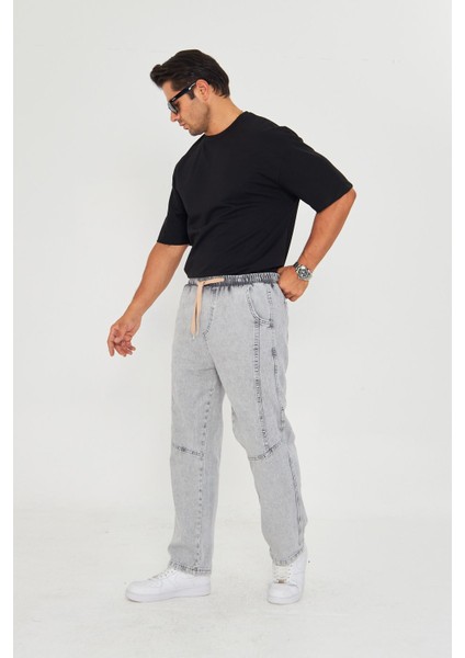 Erkek Parçalı Desen Yan Etiketli Baggy Kot Pantolon 721 modelleri