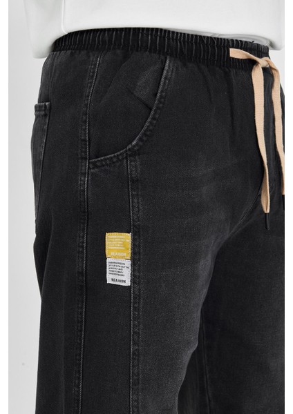 Erkek Parçalı Desen Yan Etiketli Baggy Kot Pantolon 721