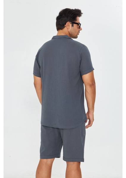 Erkek Keten Apaş Yaka Kısa Kol Gömlek - Şort Takım fiyatları