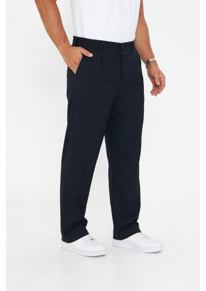 Erkek Pileli Baggy Bez Ayağı Kumaş Şık Pantolon