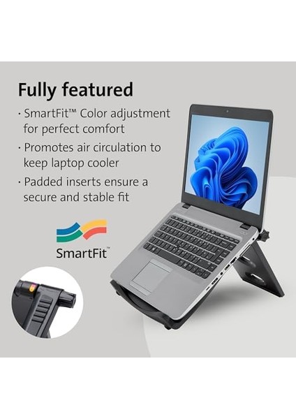 60112 Smartfit Kolay Yükseltici,dizüstü Bilgisayar Soğutucu ve Yükseltici STANDI,12-17INÇ Uyumlu,gri