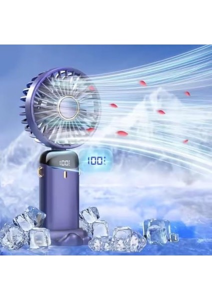 Mini El Fanı 5 Kademeli Dijital LED Göstergeli Boyun Askılı Mini Klima Vantilatör Mor fiyatları