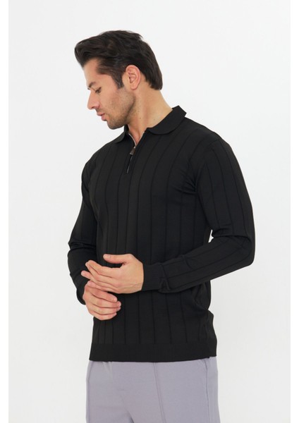 Erkek Polo Yaka Uzun Kol Yarım Fermuarlı Klasik Düz Günlük Kullanıma Uygun Triko indirimleri