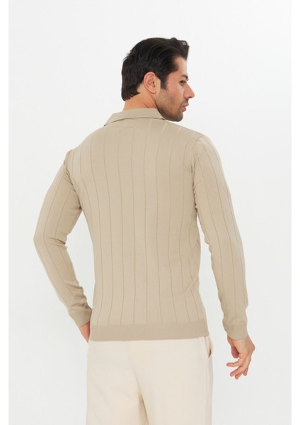 Erkek Polo Yaka Uzun Kol Yarım Fermuarlı Klasik Düz Günlük Kullanıma Uygun Triko fırsatları