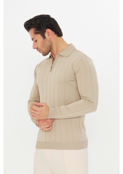 Erkek Polo Yaka Uzun Kol Yarım Fermuarlı Klasik Düz Günlük Kullanıma Uygun Triko indirimleri