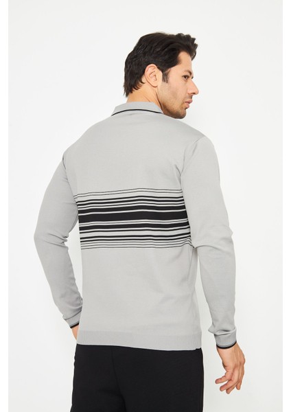 Erkek Göğüs Çizgili Örme Kazak Şık ve Rahat Günlük Kullanıma Uygun Düğmeli Polo Yaka Kısa Kol Kazak fırsatları