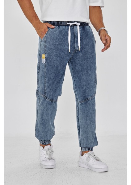 Erkek Parçalı Desen Yan Etiketli Paça Lastikli Bel Bağcıklı Pantolon 720