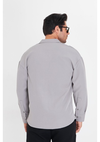 Erkek Uzun Kol Likralı Dabıl Kumaş Apaç Yaka Düşük Omuz Oversize Gömlek
