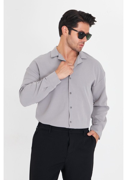 Erkek Uzun Kol Likralı Dabıl Kumaş Apaç Yaka Düşük Omuz Oversize Gömlek fırsatları