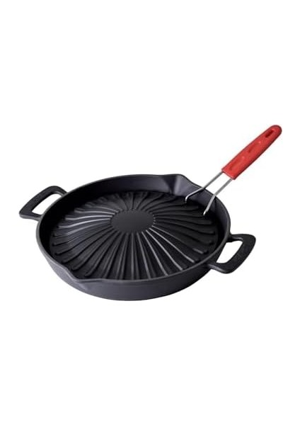 Döküm Yuvarlak Grill Izgara Tavası Genghis Khan Serisi Çift Kulp ve Silikon Tel Saplı ÇAP(Ø)32CM. fiyatları