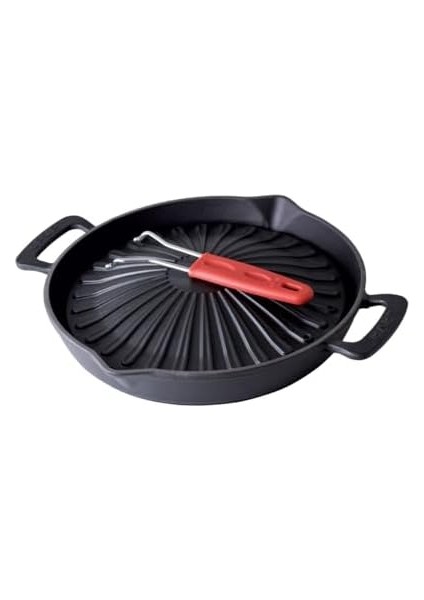 Döküm Yuvarlak Grill Izgara Tavası Genghis Khan Serisi Çift Kulp ve Silikon Tel Saplı ÇAP(Ø)32CM. modelleri