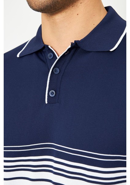 Erkek Göğüs Çizgili Örme Kazak Şık ve Rahat Günlük Kullanıma Uygun Düğmeli Polo Yaka Kısa Kol Kazak fırsatları