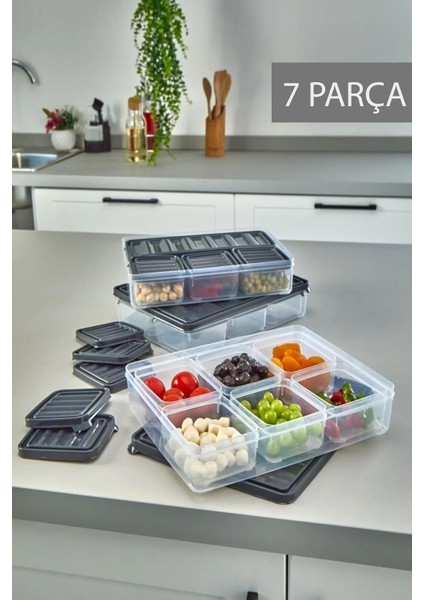 7 Bölmeli Sızdırmaz Saklama Kabı Kahvaltılık ve Buzluk Saklama Kabı Vakumlu Kapaklı Set