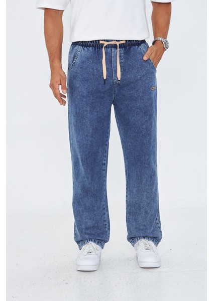 Erkek Baggy Düz Şık Etiket Detaylı Kot Pantolon 713 fiyatları