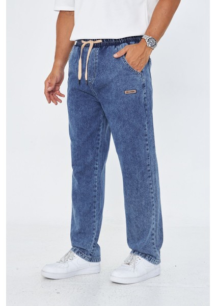 Erkek Baggy Düz Şık Etiket Detaylı Kot Pantolon 713 modelleri