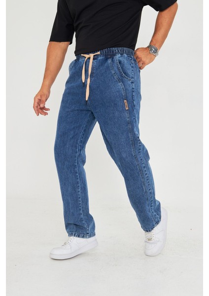 Erkek Baggy Yandan Parçalı Etiket Detaylı Düz Kot Pantolon 707