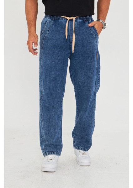 Erkek Baggy Yandan Parçalı Etiket Detaylı Düz Kot Pantolon 707 fiyatları