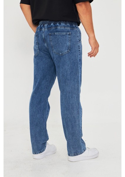 Erkek Baggy Yandan Parçalı Etiket Detaylı Düz Kot Pantolon 707 indirimleri