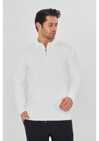 Erkek Polo Yaka Uzun Kol Yarım Fermuarlı Klasik Düz Günlük Kullanıma Uygun Triko indirimleri