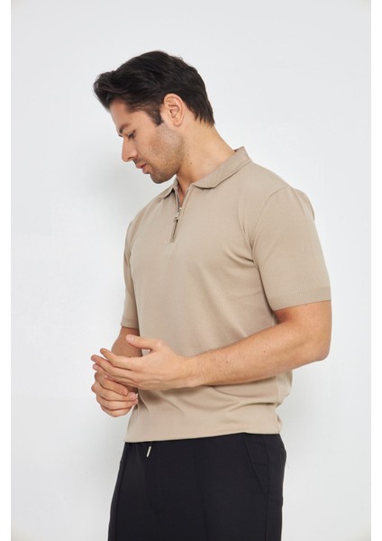 Erkek Yazlık Rahat ve Trend Polo Yaka ve Dikey Fermuarlı Klasik Kısa Kollu Kazak indirimleri