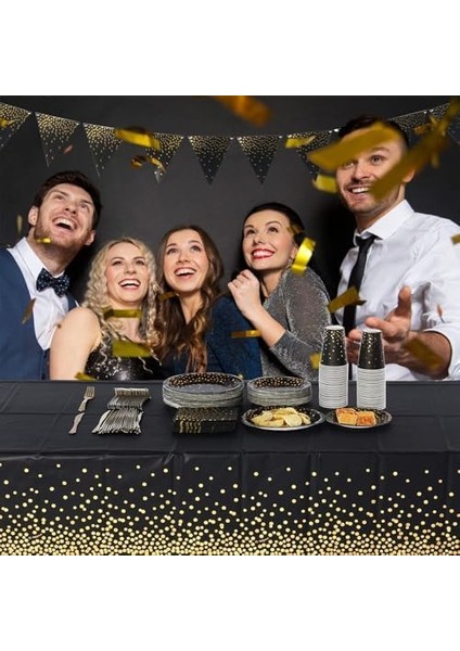 Plastik Masa Örtüleri, Partiler, Mezuniyet, 2&apos;li Paket Siyah ve Altın Nokta Konfeti Dikdörtgen Masalar Için Tek Kullanımlık Parti Masa Örtüleri, Düğün, Doğum Günü Için Suya Dayanıklı Dikdörtge modelleri
