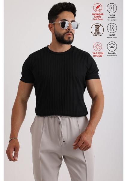 Erkek Fitilli Zinox Kumaş Tişört – Yumuşak Dokulu Basic Tişört