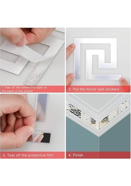 Ayna Duvar Stickerı, 30 Parça Çıkarılabilir Kendinden Yapışkanlı Akrilik Ayna Duvar Dekoru, Geometrik Yunan Desenli, Oturma Odası Yatak Odası Tv Arka Planı Duvar Dekorasyonu (Gümüş)