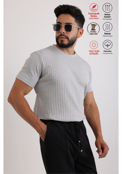 Erkek Fitilli Zinox Kumaş Tişört – Yumuşak Dokulu Basic Tişört