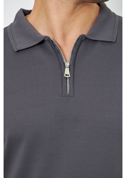 Erkek Yazlık Rahat ve Trend Polo Yaka ve Dikey Fermuarlı Klasik Kısa Kollu Kazak
