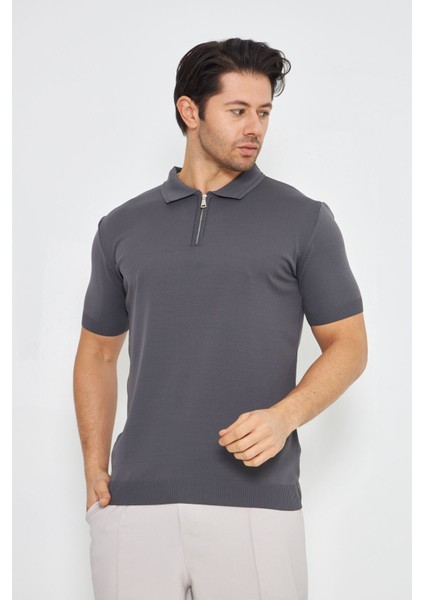 Erkek Yazlık Rahat ve Trend Polo Yaka ve Dikey Fermuarlı Klasik Kısa Kollu Kazak indirimleri