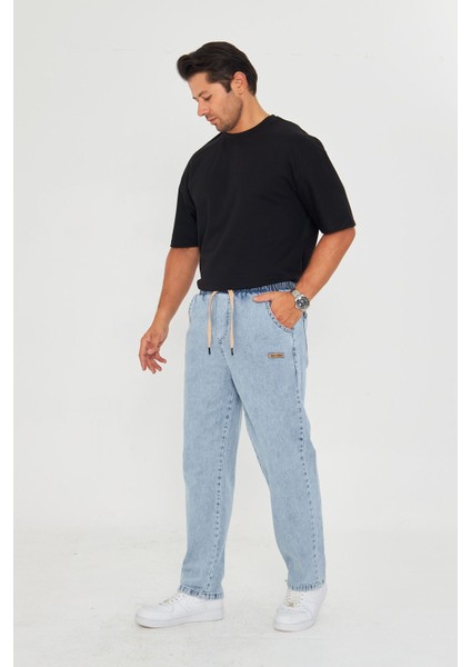 Erkek Baggy Düz Şık Etiket Detaylı Kot Pantolon 713 modelleri