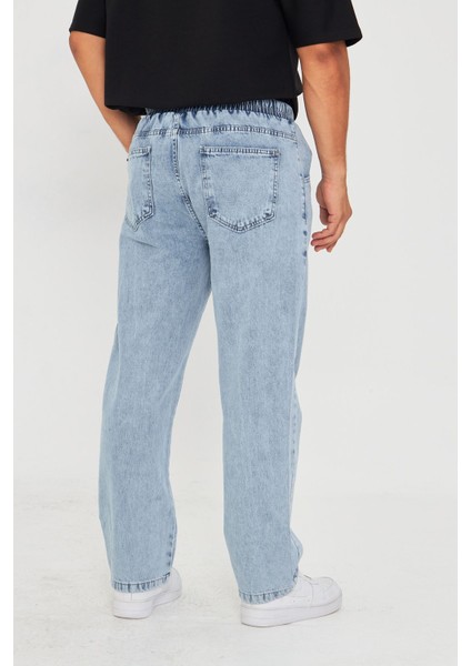 Erkek Baggy Düz Şık Etiket Detaylı Kot Pantolon 713 indirimleri