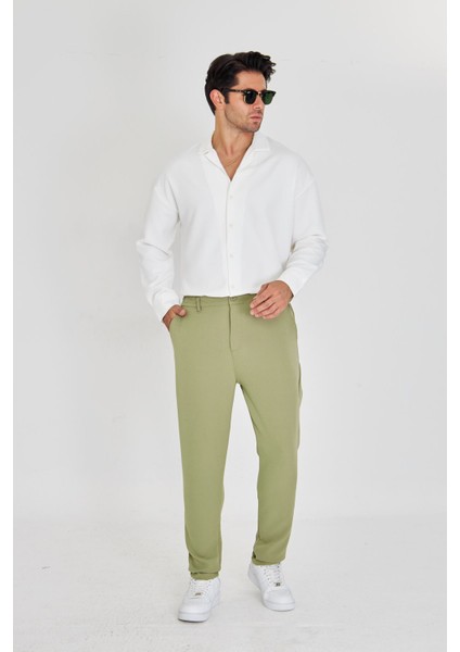 Erkek Bel Yarım Lastikli Kemerli Double Paça Dabıl Face Kumaş Slim Fit Pantolon indirimleri