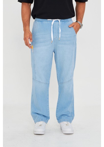 Erkek Parçalı Desen Yan Etiketli Baggy Kot Pantolon 721 fiyatları