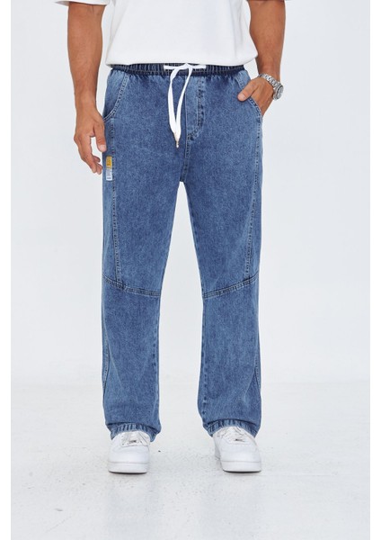 Erkek Parçalı Desen Yan Etiketli Baggy Kot Pantolon 721 fiyatları