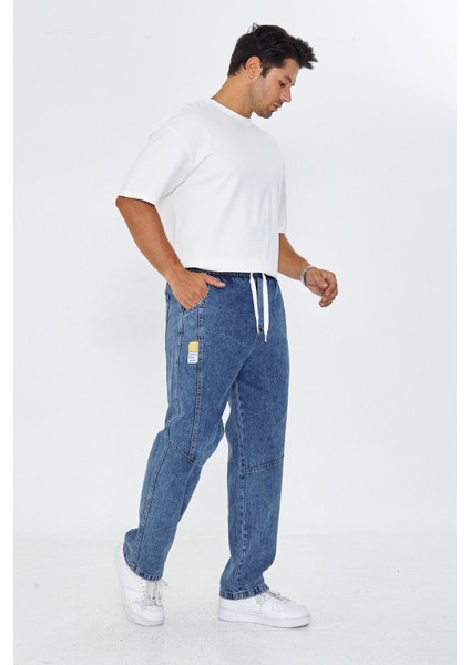Erkek Parçalı Desen Yan Etiketli Baggy Kot Pantolon 721 modelleri