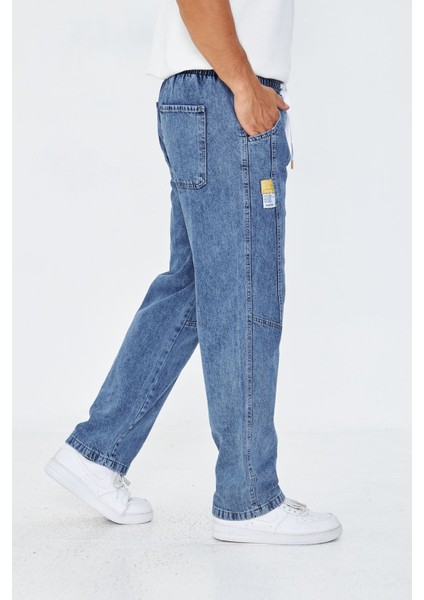 Erkek Parçalı Desen Yan Etiketli Baggy Kot Pantolon 721 indirimleri