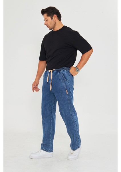 Erkek Baggy Yandan Parçalı Etiket Detaylı Düz Kot Pantolon 707 modelleri