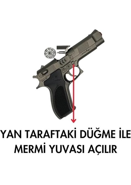 oyuncak full metal polimer füme sekiz patlar mantar mermi hediye kemere takma aparatı ile beraber kovboy zamanı zararsız eğlence modelleri