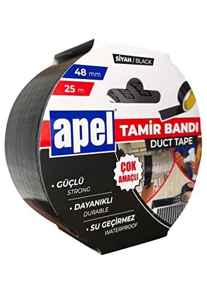 Apel Tamir Bandı (Duct Tape) Askılı Karton 48 mm x 25 M Siyah